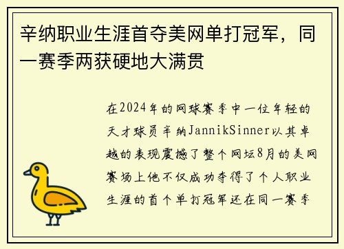 辛纳职业生涯首夺美网单打冠军，同一赛季两获硬地大满贯